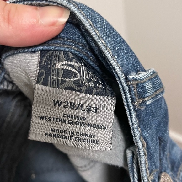 SILVER SUKI Y2K Low Rise Flap Pocket Bootcut Jeans Embellished Pocket Size 28x33 - Picture 6 of 10